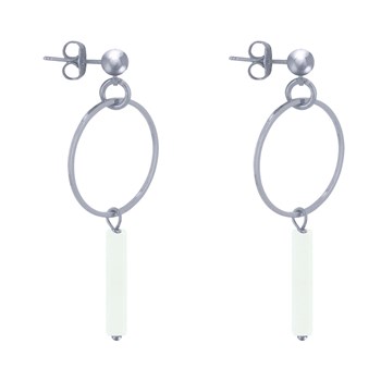 Boucles d'Oreilles Clip Argenté Cercle et Perle Rectangulaire Brillante