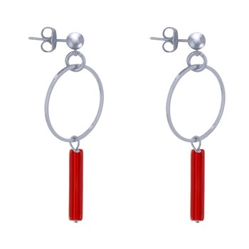 Boucles d'Oreilles Clous Argenté Cercle et Perle Rectangulaire Brillante