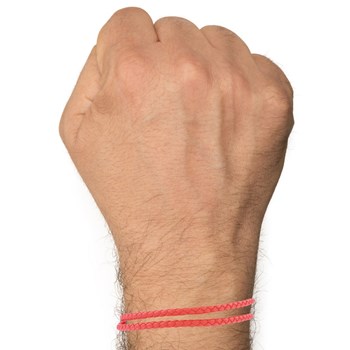 Bracelet Homme Double Tour Cuir Tréssé Rond pour Poignet 19cm - Rouge Geranium