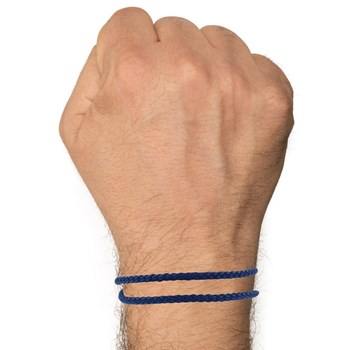 Bracelet Homme Double Tour Cuir Tréssé Rond pour Poignet 19cm - Bleu Nuit