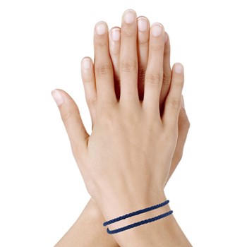 Bracelet Femme Double Tour Cuir Tréssé Rond pour Poignet de 18cm - Bleu Nuit