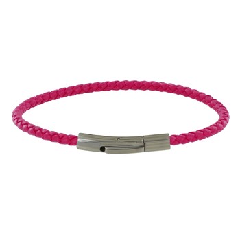 Bracelet Femme Cuir Tréssé Rond 18cm - Fuchsia