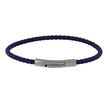 Bracelet Femme Cuir Tréssé Rond 18cm - Bleu Nuit