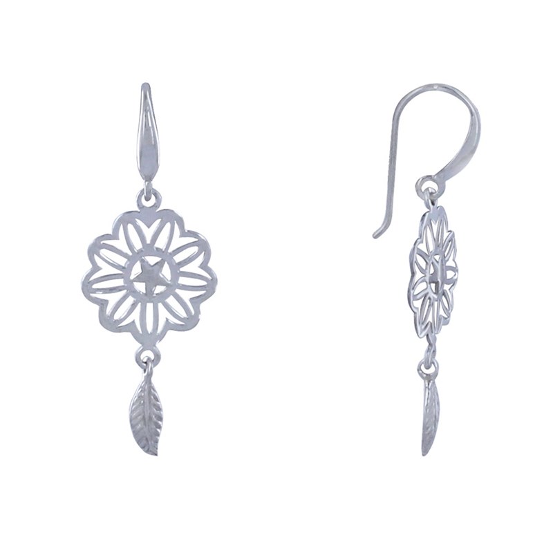 Boucles d'Oreilles Argent 925 Mandala et Plume