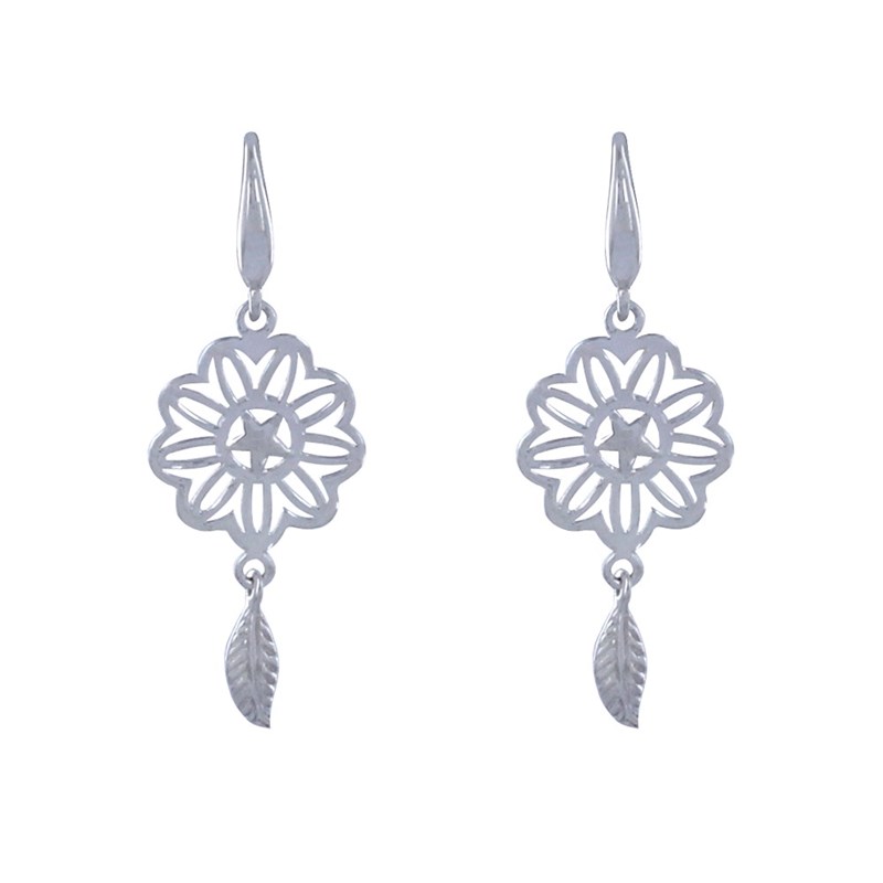 Boucles d'Oreilles Argent 925 Mandala et Plume - vue 2