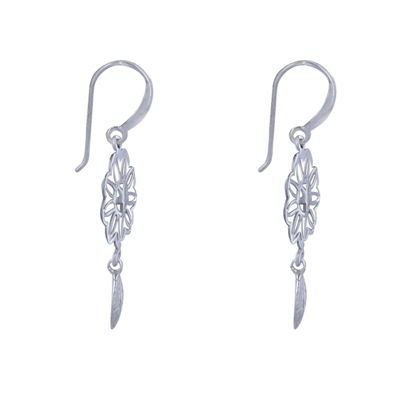 Boucles d'Oreilles Argent 925 Mandala et Plume - vue 3
