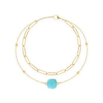 Bracelet en acier plaqué jaune avec résine turquoise