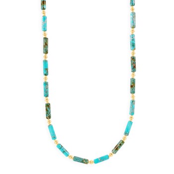 Collier en acier plaqué jaune avec pierres reconstituées turquoise