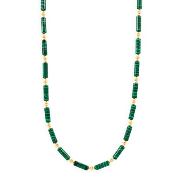 Necklace in yellow-plated steel with reconstituted malachite stones