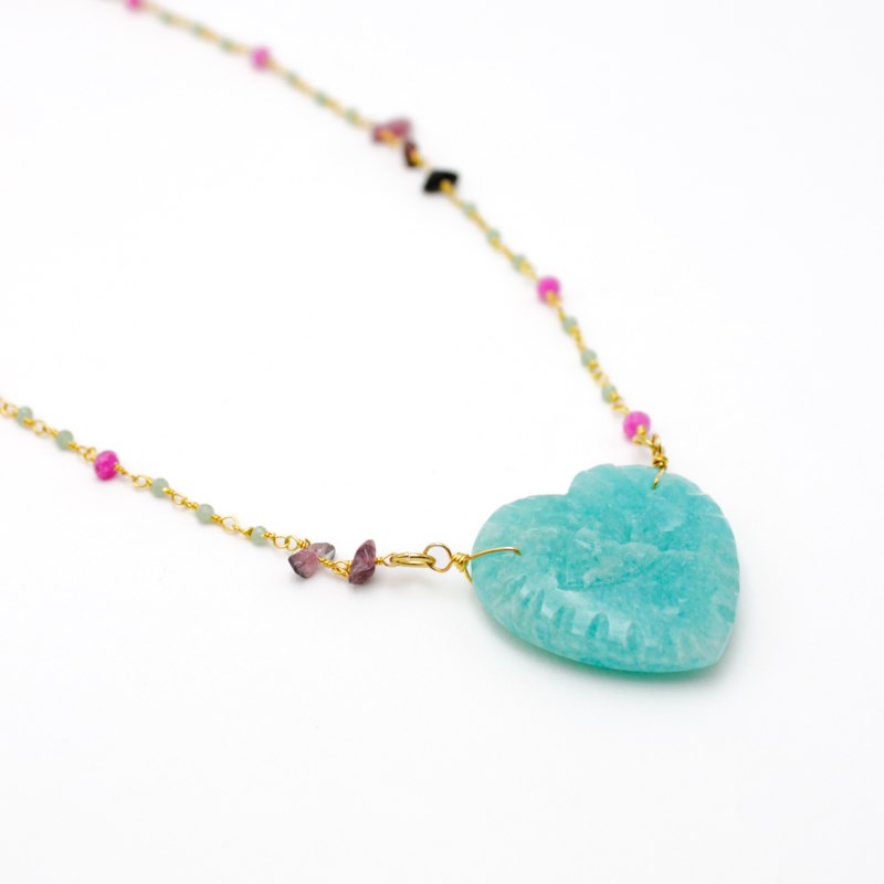 Collier coeur en pierre - FLORA