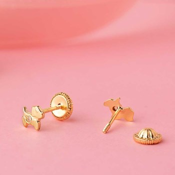Boucles d'Oreilles Or 18 Carats 750/000 Jaune Motif Chiens