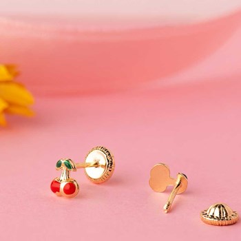 Boucles d'Oreilles Or 18 Carats 750/000 Jaune - Cerises