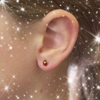 Boucles d'Oreilles Or 18 Carats 750/000 Jaune - Coccinelles - Enfant