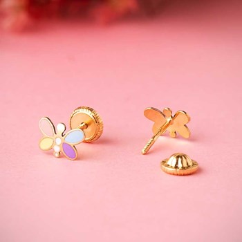 Boucles d'Oreilles Or 18 Carats 750/000 Jaune - Papillons