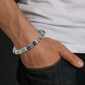 Bracelet homme SC Crystal orné de jaspe gris et agate noire