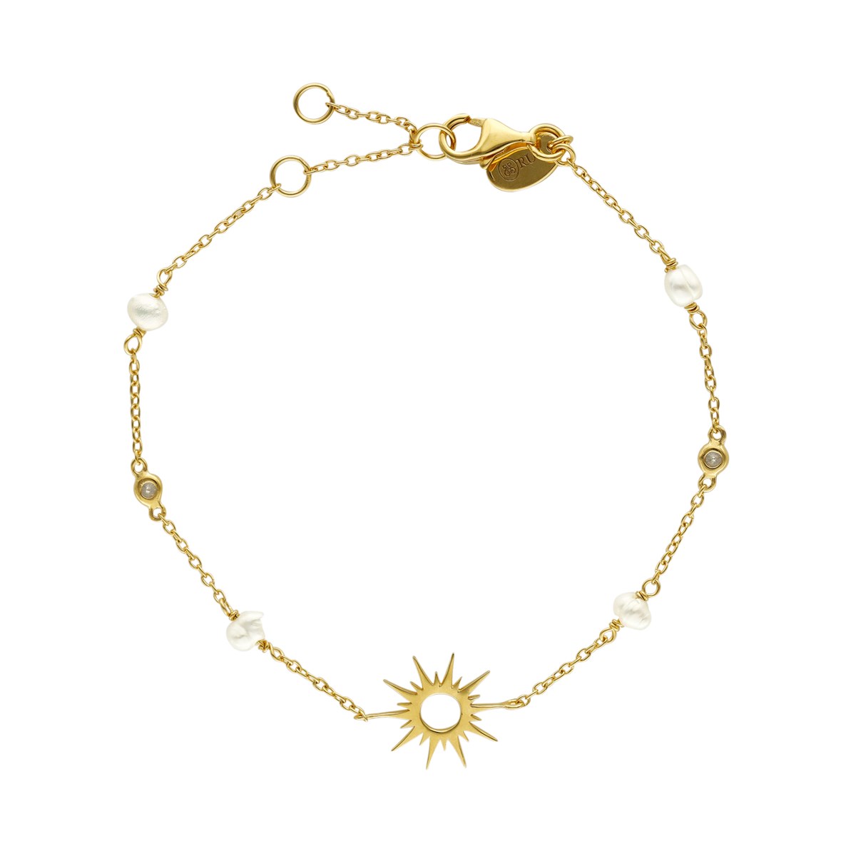 Bracelet Argent Doré Soleil Perles Blanches