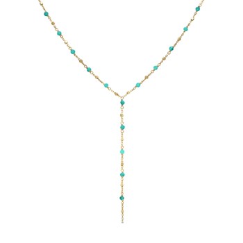 Collier Cravate Argent Doré Perles Naturelles Turquoise