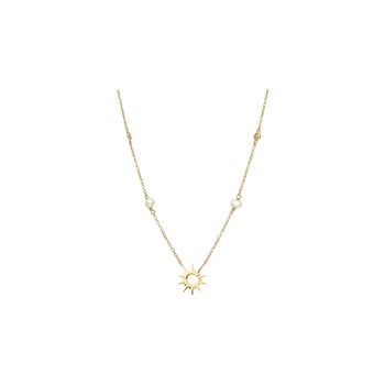Collier Argent Doré Soleil Perles Blanches