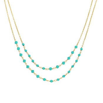 Collier Argent Doré Doubles Chaînes Pierre Turquoise