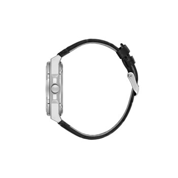 ARTHUR - Montre Homme - Boitier en métal argenté - Bracelet en cuir noir - Analogique