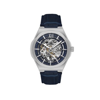 ARTHUR - Montre Homme - Boitier en métal argenté - Bracelet en cuir bleu - Analogique