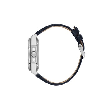 ARTHUR - Montre Homme - Boitier en métal argenté - Bracelet en cuir bleu - Analogique