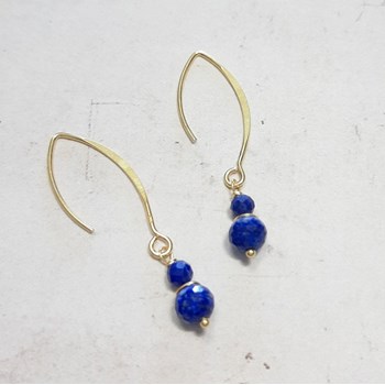 Boucles d'Oreilles Pendantes en Argent 925 Doré et Lapis-Lazuli
