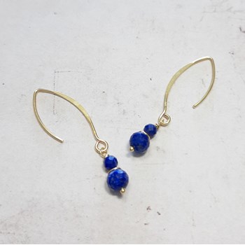 Boucles d'Oreilles Pendantes en Argent 925 Doré et Lapis-Lazuli