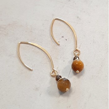 Boucles d'Oreilles Pendantes en Argent 925 Doré et OEil de Tigre