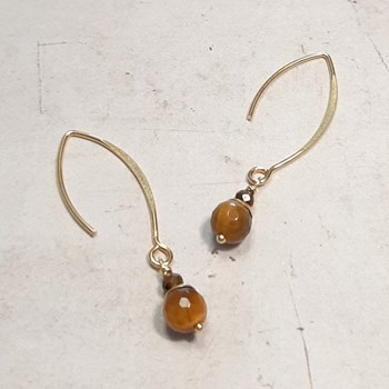Boucles d'Oreilles Pendantes en Argent 925 Doré et OEil de Tigre