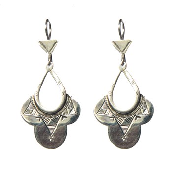 Bijoux Touareg Ethniques Boucles d'Oreilles en Argent Fleur Longue