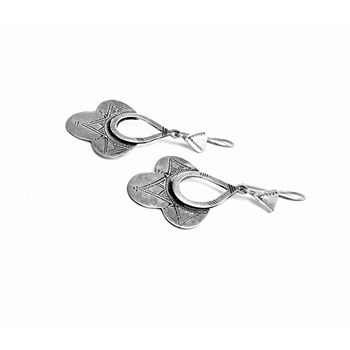 Bijoux Touareg Ethniques Boucles d'Oreilles en Argent Fleur Longue