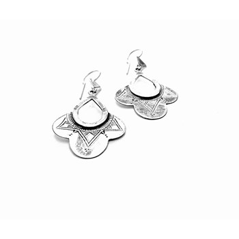 Bijoux Touareg Ethniques Boucles d'Oreilles en Argent Fleur Longue