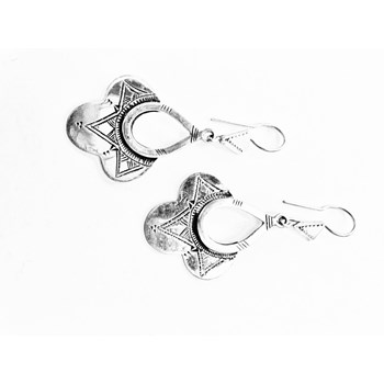 Bijoux Touareg Ethniques Boucles d'Oreilles en Argent Fleur Longue