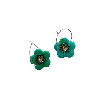 Boucles d'oreilles, créoles fleur verte - Modèle fait main