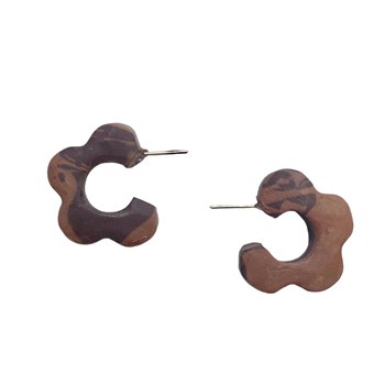 Boucles d'oreilles, créoles fleurs marron - Modèle fait main