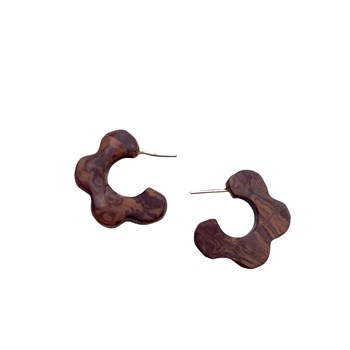 Boucles d'oreilles, créoles fleurs marron - Modèle fait main