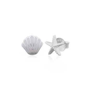 Clou d'oreille en argent forme étoile de mer et coquillage