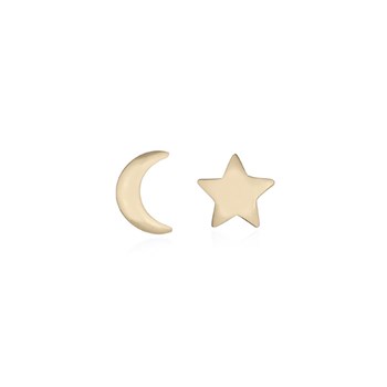 Clou d'oreille plaqué or forme lune et étoile