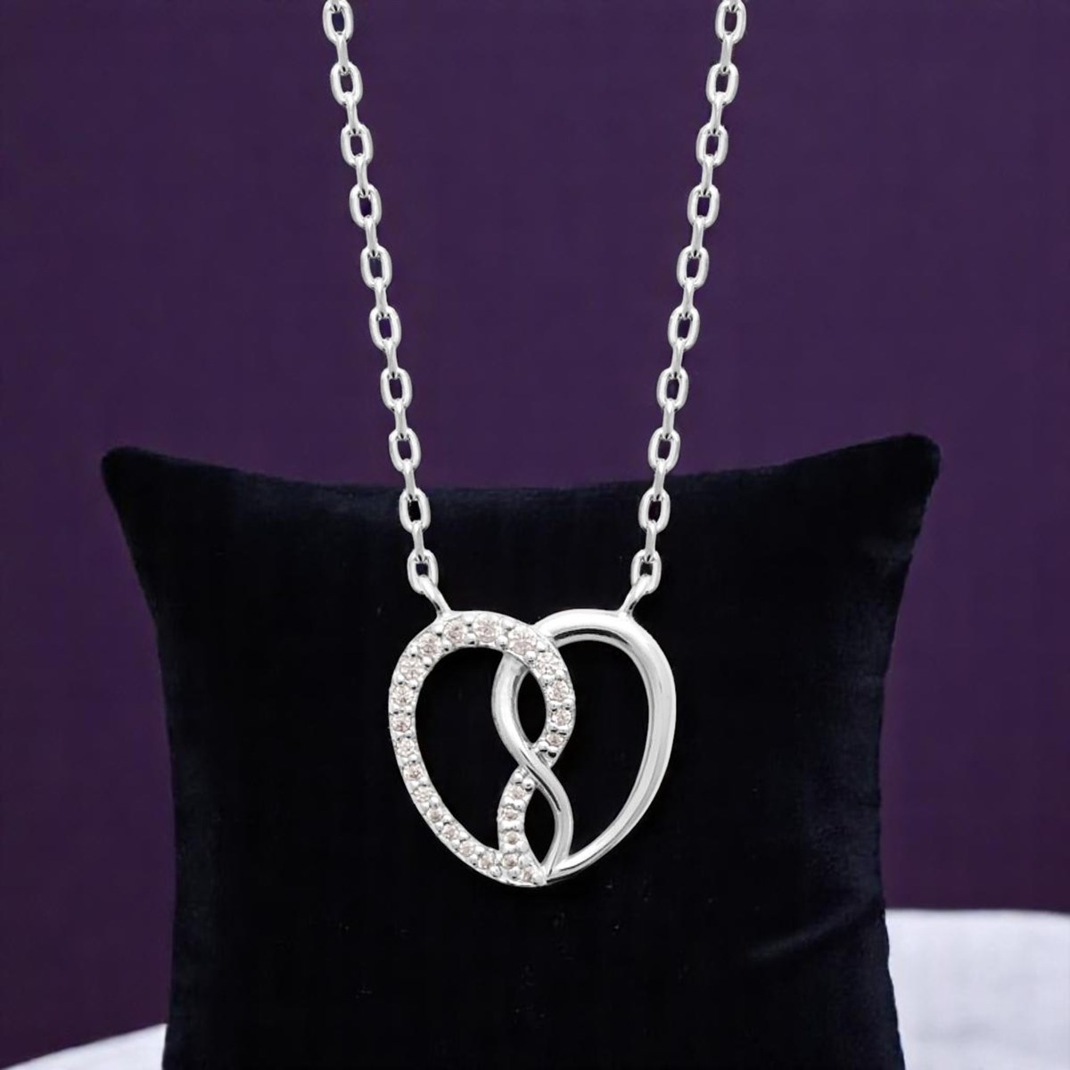 Collier coeur d'infini serti d'oxydes de zirconium Argent 925 Rhodié - vue 4