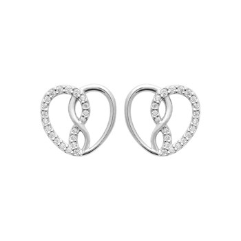 Infinity heart earrings set with zirconium oxide 925 Rhodium-plated silver
