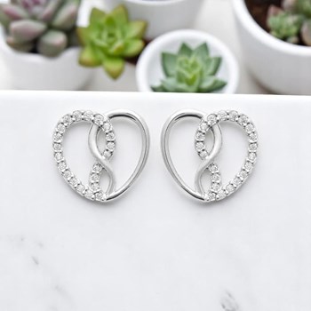 Infinity heart earrings set with zirconium oxide 925 Rhodium-plated silver