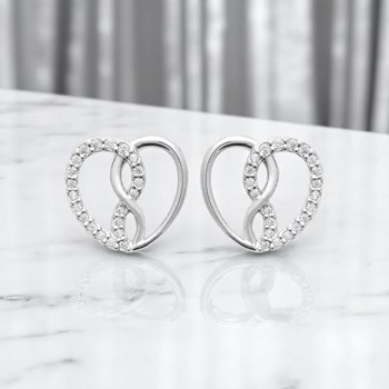 Infinity heart earrings set with zirconium oxide 925 Rhodium-plated silver