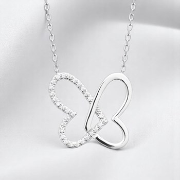 Collier 2 coeurs oxydes de zirconium Argent 925 Rhodié