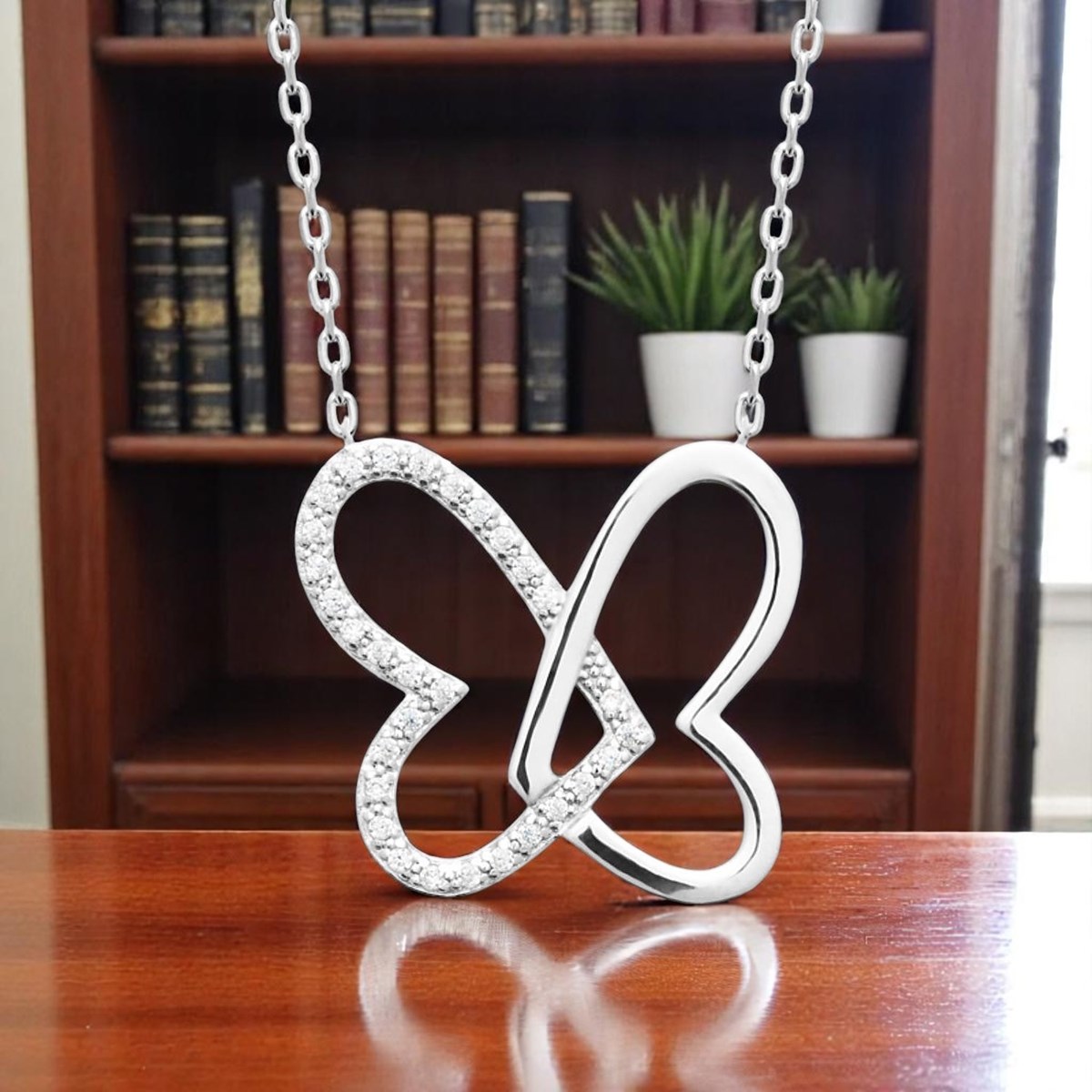 Collier 2 coeurs oxydes de zirconium Argent 925 Rhodié - vue 4