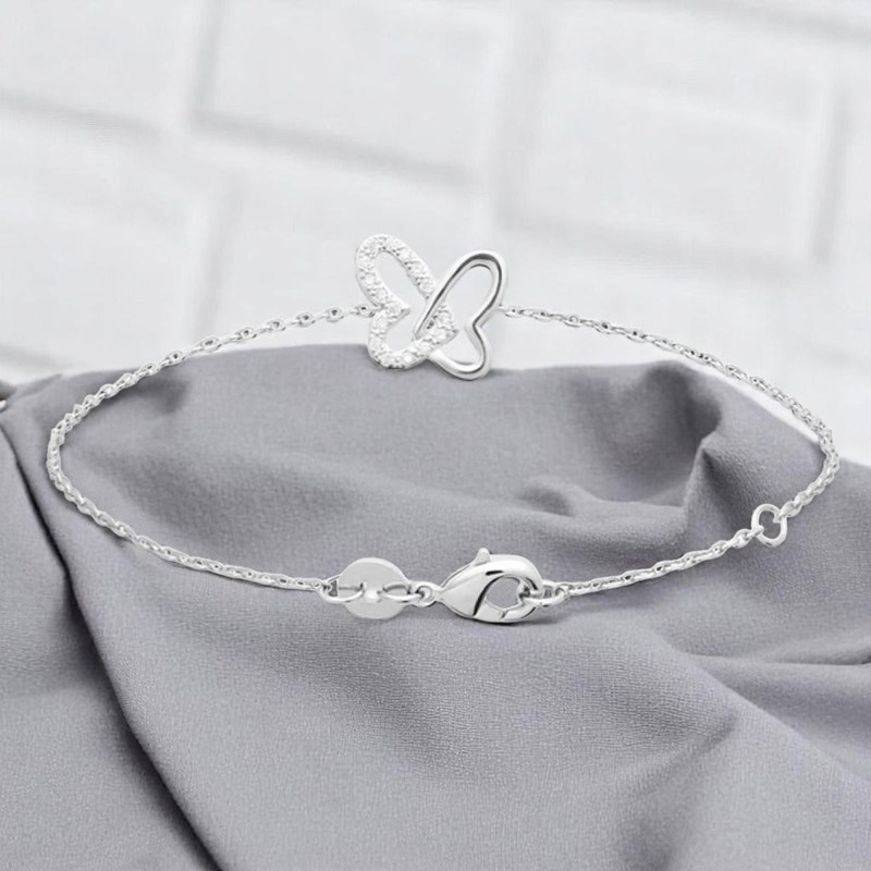 Bracelet 2 coeurs oxydes de zirconium Argent 925 Rhodié - vue 4