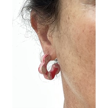 Boucles d'oreilles, créoles fleurs blanche et rose - Modèle fait main