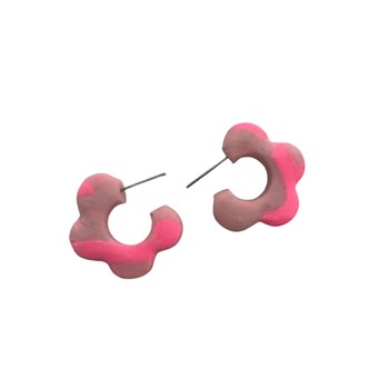 Boucles d'oreilles, créoles fleurs rose - Modèle fait main