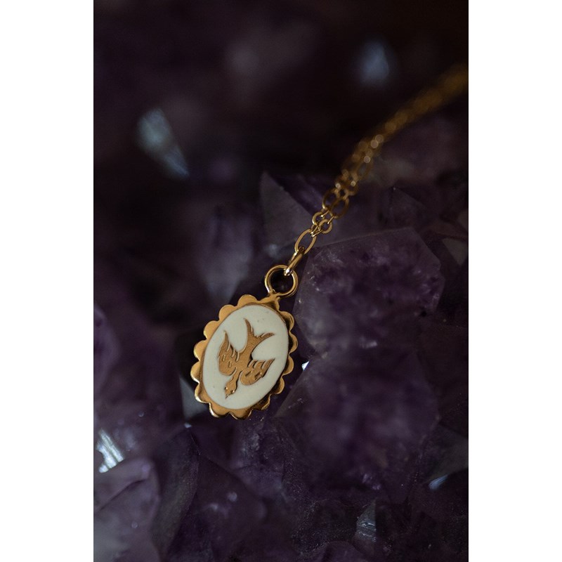 collier colombe émaillé doré à l'or fin - THÉMIS - vue 3