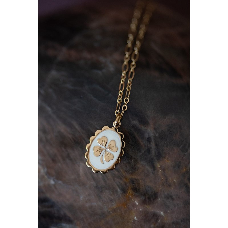 collier trèfle émaillé doré à l'or fin - THÉMIS - vue 3